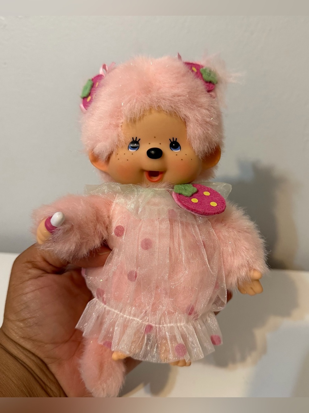 Limited Edition Sekiguchi Monchhichi Strawberry Heart Girl Plush Doll